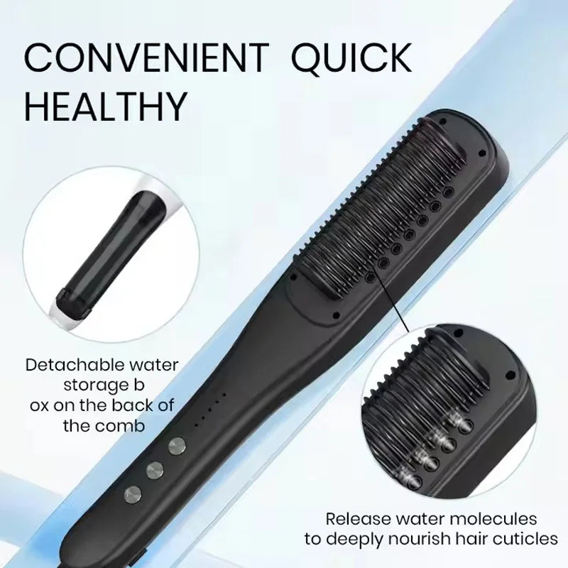 Negative Ion Steam Hair Straightener Brush Styling Comb 2In1 Straightening Curler Fast Heating Ceramic Anti-scald Flat Steampod