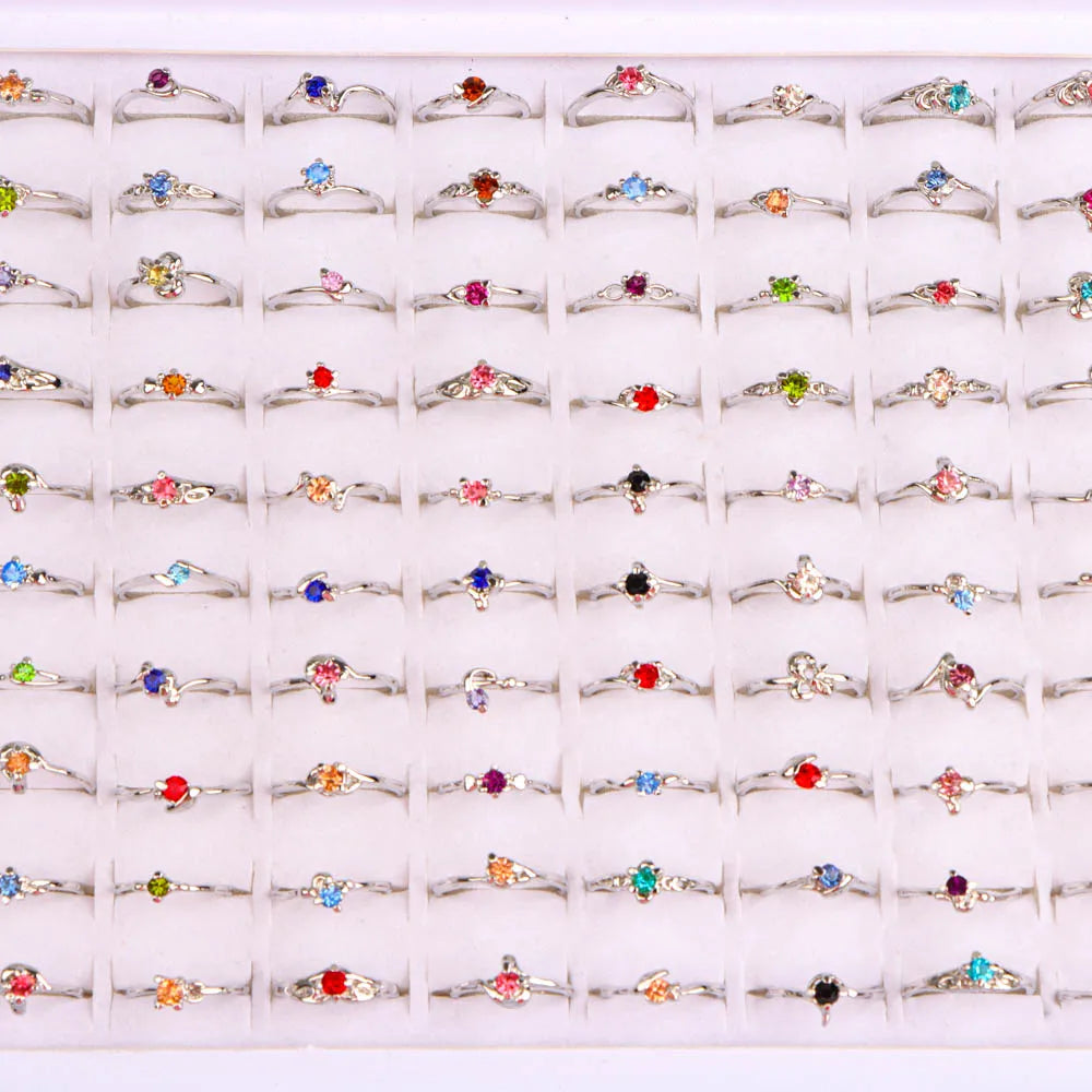 10/20/30/50Pcs/Lot New Fashion Elegant Shiny Multicolor Charm Rhinestone Rings Jewelry Accessories For Women Party Wedding Gifts