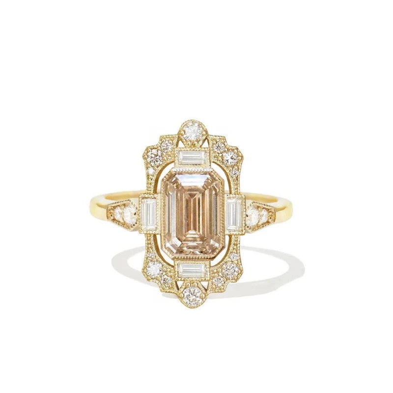 European and American new fashion champagne zircon inlaid luxury classical versatile women's ring
