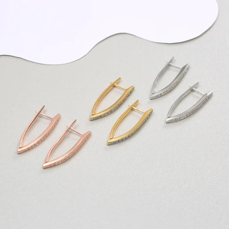 Buyee 925 Sterling Silver Female Big Earring Light White Zircon Triangle V Simple Earring for Woman Fashion Fine Jewelry Earring