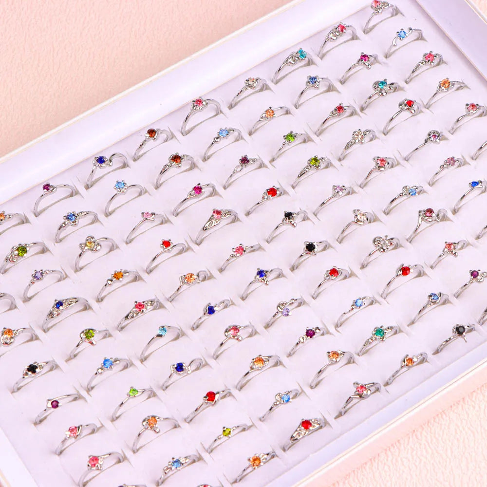 10/20/30/50Pcs/Lot New Fashion Elegant Shiny Multicolor Charm Rhinestone Rings Jewelry Accessories For Women Party Wedding Gifts