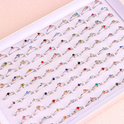 10/20/30/50Pcs/Lot New Fashion Elegant Shiny Multicolor Charm Rhinestone Rings Jewelry Accessories For Women Party Wedding Gifts