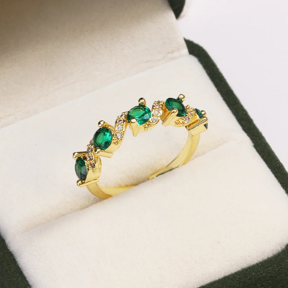 Green CZ Rings for Women Gold Silver Color Luxury Trendy Wedding Engagement Accessories Temperament Female Jewelry