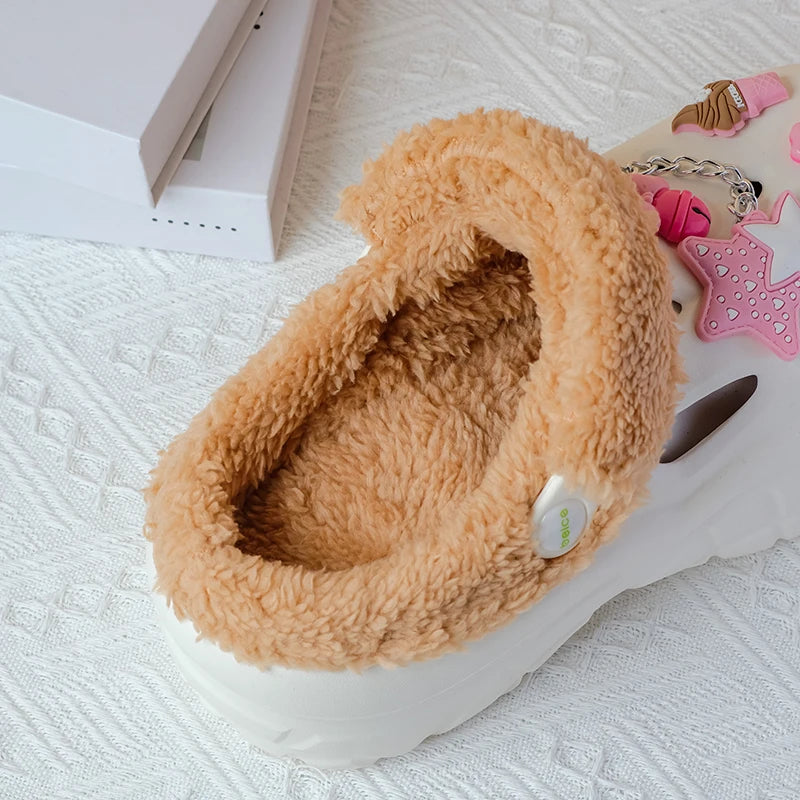 2025 Fashion Waterproof cotton slippers for women winter new cashmere thickened warm waterproof non-slip indoor shoes