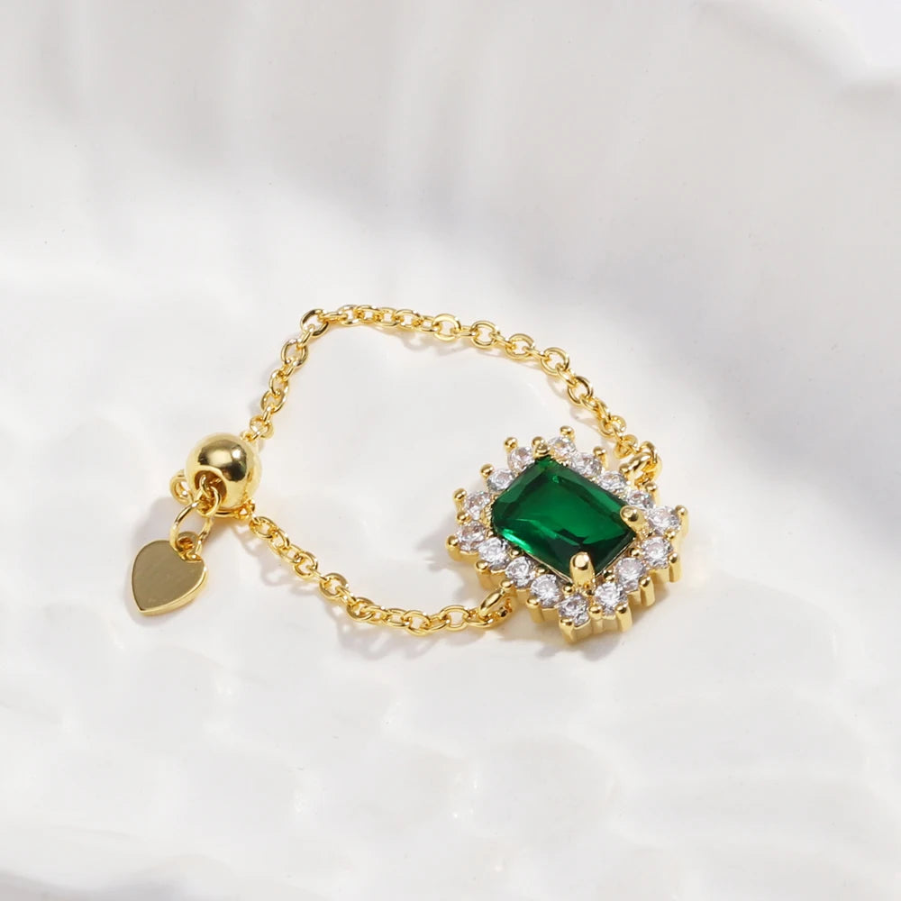 Green CZ Rings for Women Gold Silver Color Luxury Trendy Wedding Engagement Accessories Temperament Female Jewelry