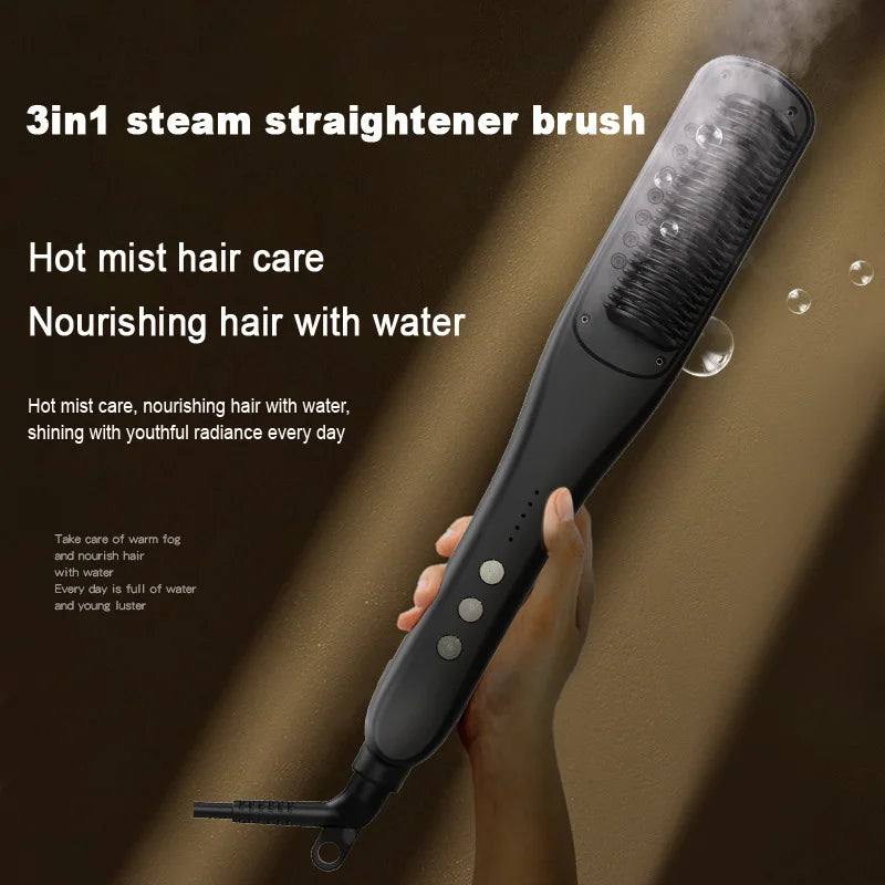 Negative Ion Steam Hair Straightener Brush Styling Comb 2In1 Straightening Curler Fast Heating Ceramic Anti-scald Flat Steampod