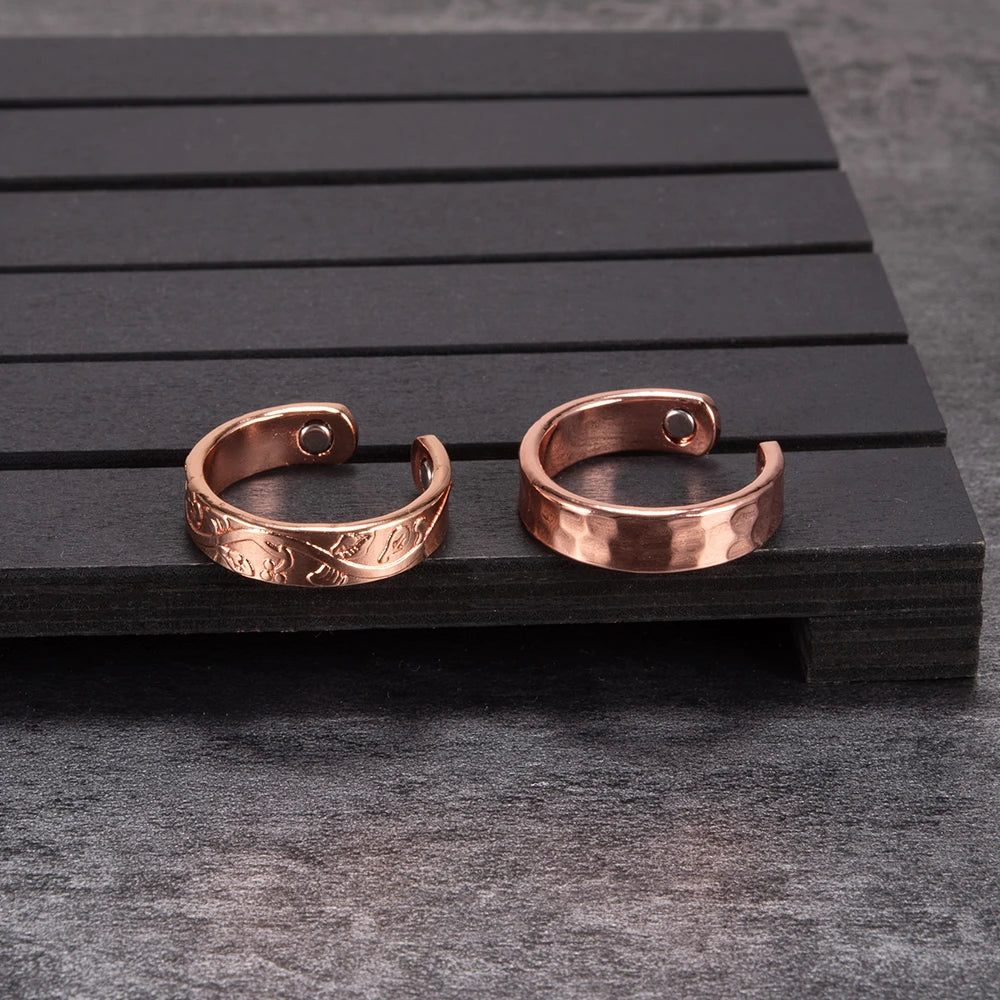 Pure Copper Rings Magnetic Health Energy Finger Open Cuff Adjustable Ring Women Men Wedding Bands 6mm Wide Minimalist Jewelry