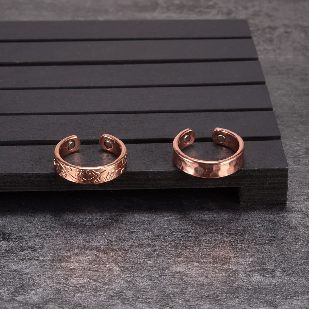 Pure Copper Rings Magnetic Health Energy Finger Open Cuff Adjustable Ring Women Men Wedding Bands 6mm Wide Minimalist Jewelry