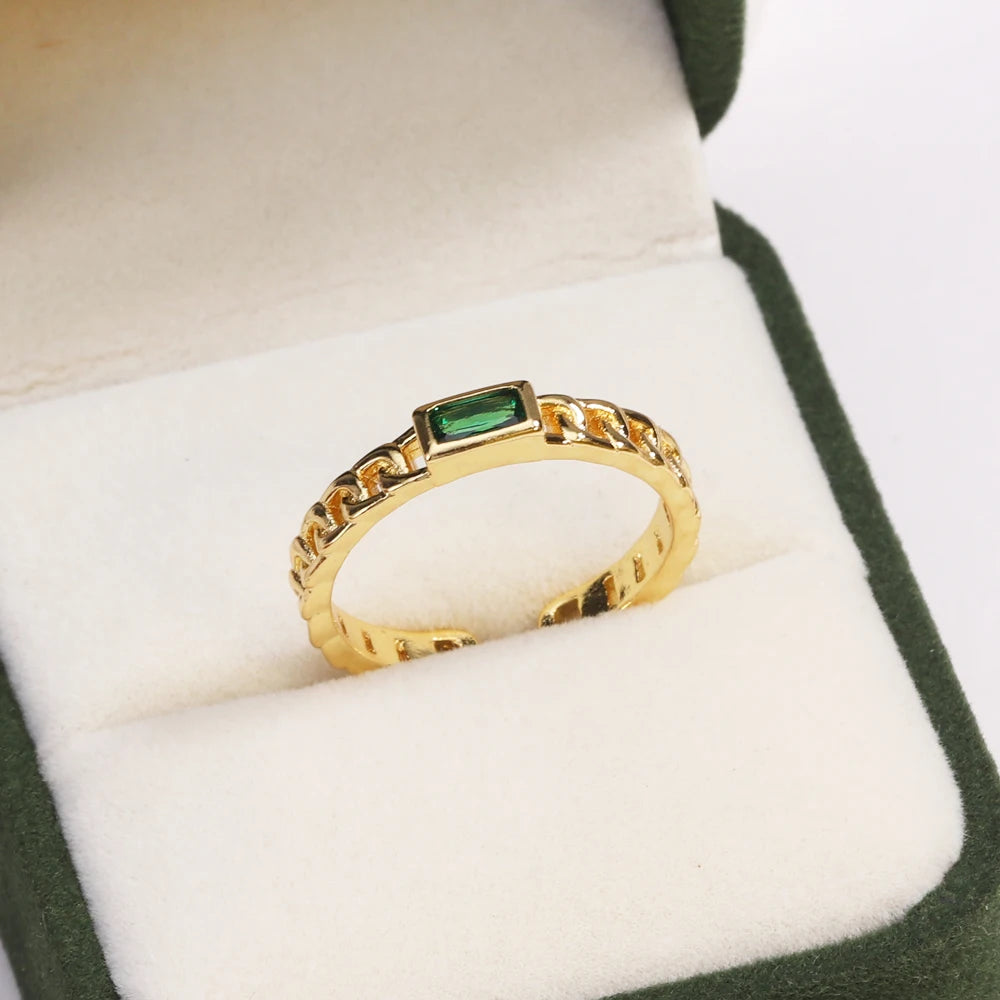 Green CZ Rings for Women Gold Silver Color Luxury Trendy Wedding Engagement Accessories Temperament Female Jewelry