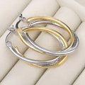 Huitan Women Hoop Earrings Simple Two Tone Circle Design Versatile Elegant Party Daily Wedding Jewelry Fashion Metal Accessories